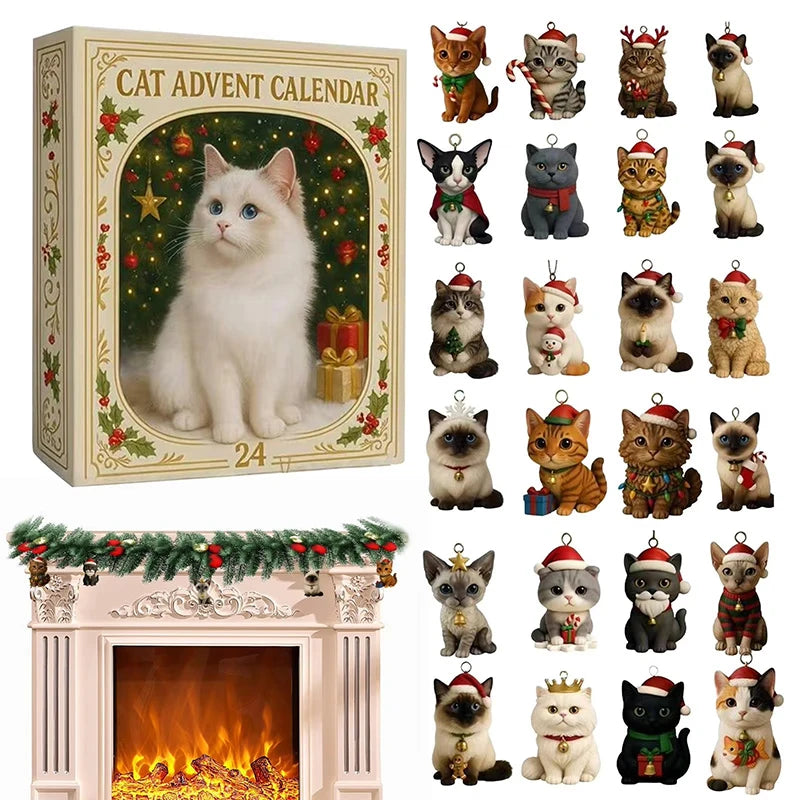 Cat Advent Calendar – 24 Acrylic Kitten Christmas Ornaments