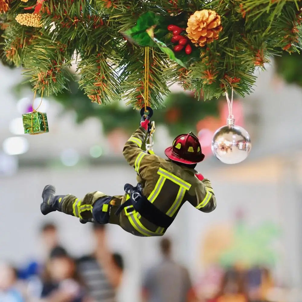Firefighter Christmas Ornament – Acrylic Hanging Decoration