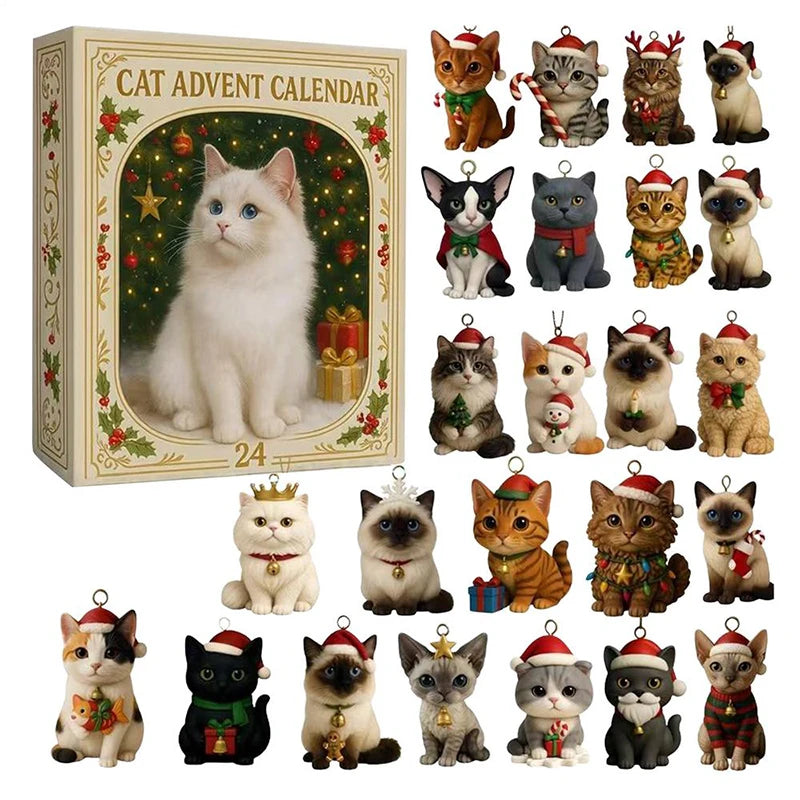 Cat Advent Calendar – 24 Acrylic Kitten Christmas Ornaments