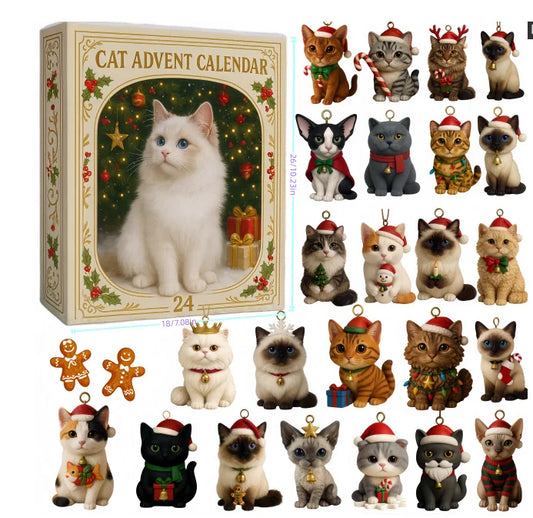 Cat Advent Calendar – 24 Acrylic Kitten Christmas Ornaments