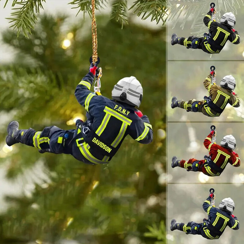 Firefighter Christmas Ornament – Acrylic Hanging Decoration