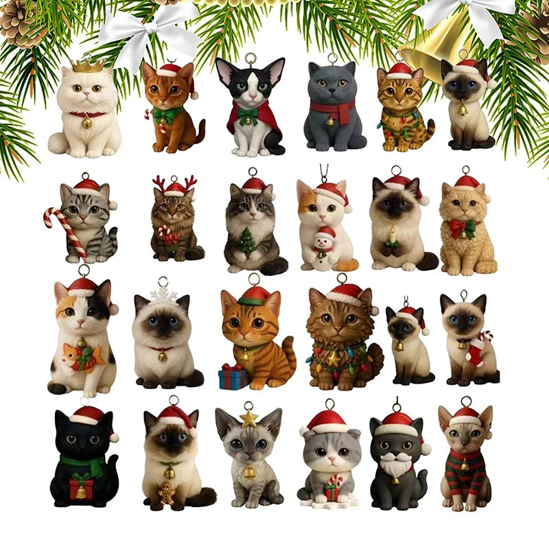 Cat Advent Calendar – 24 Acrylic Kitten Christmas Ornaments