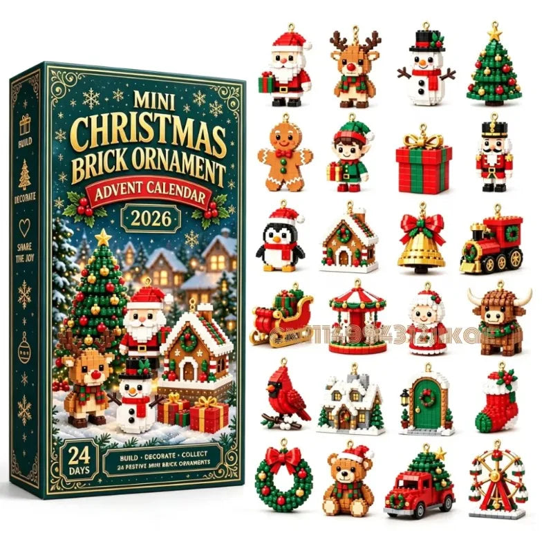 24-Day Christmas Brick Ornament Advent Calendar with Hanging Loops